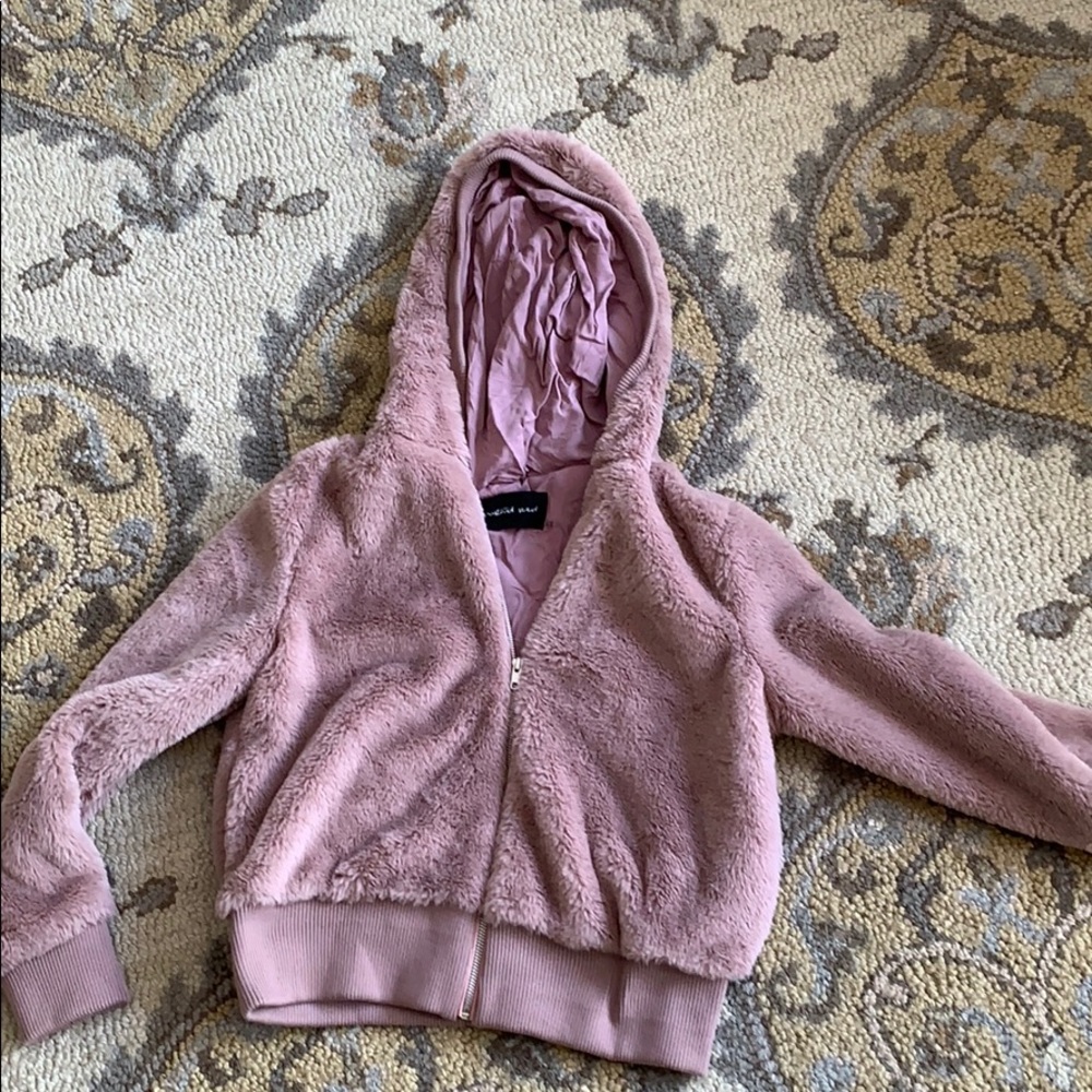 Pink Fuzzy Faux Fur Jacket fro Mustard Seed